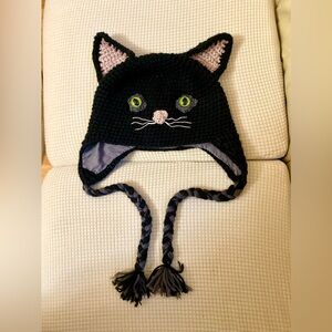 Handmade  Crochet Cat Ear Green Eyes Hat,Bonnet,Winter Beanie.Adult Size